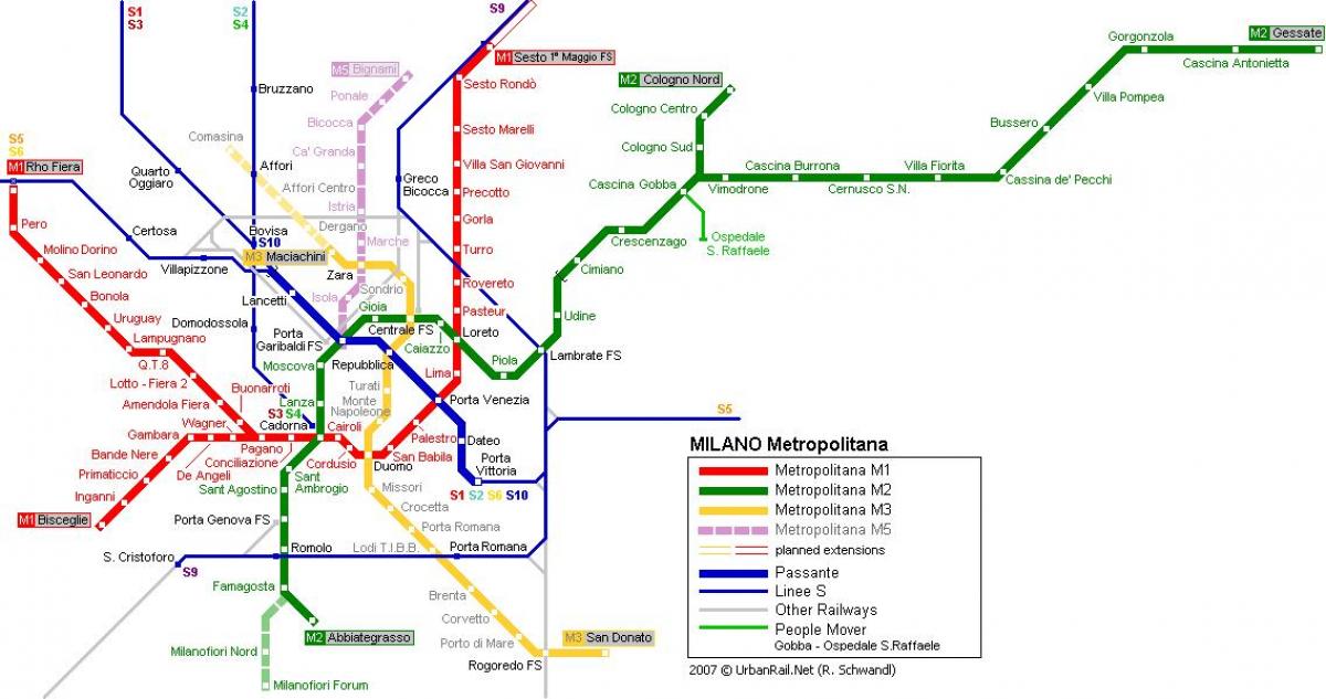 milano hartă de metrou 2016
