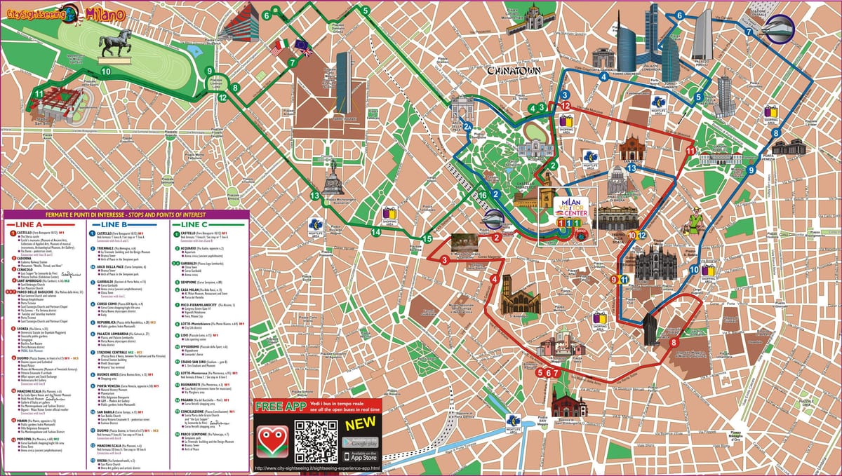 milan hop on hop off bus tour hartă