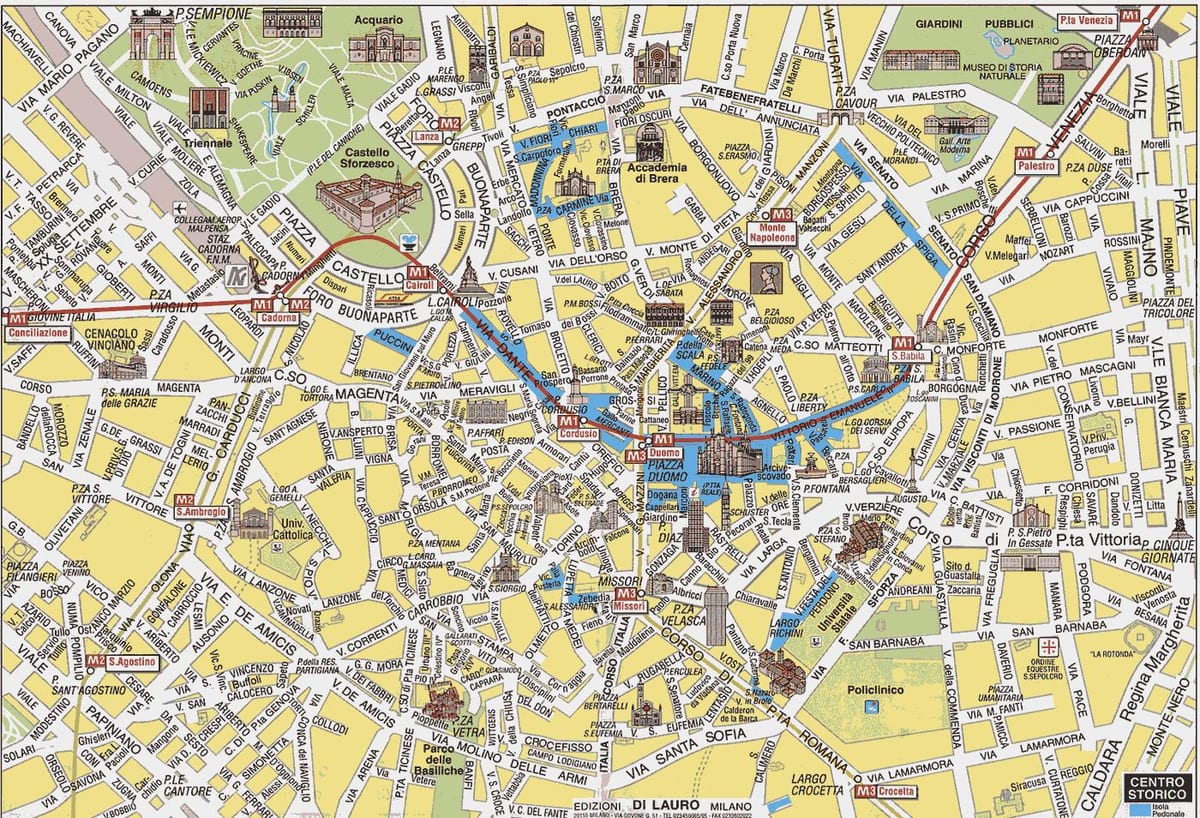 milano hartă a orașului cu atracțiile