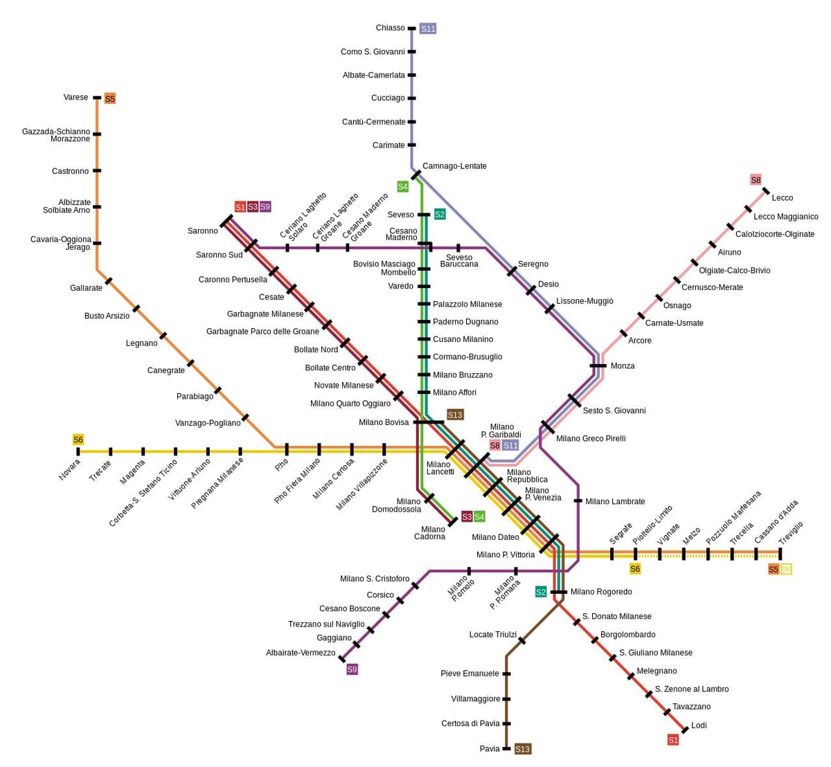 milano de cale ferată suburbane hartă