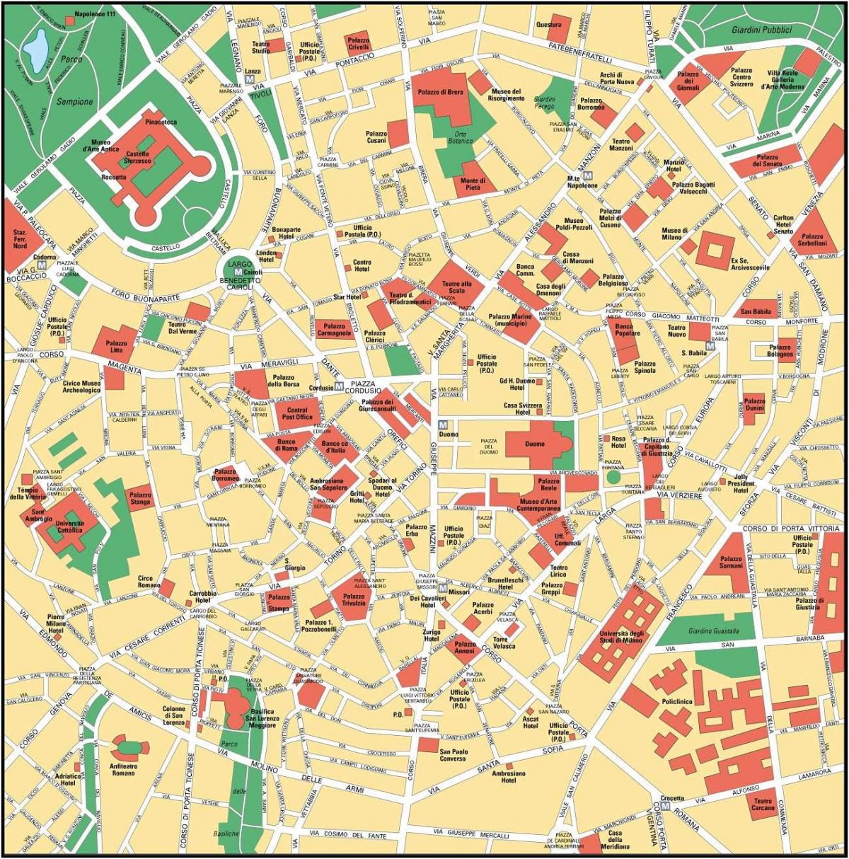 milano, italia centrul orașului hartă