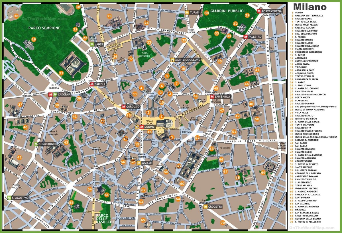 milan harta obiectivelor turistice