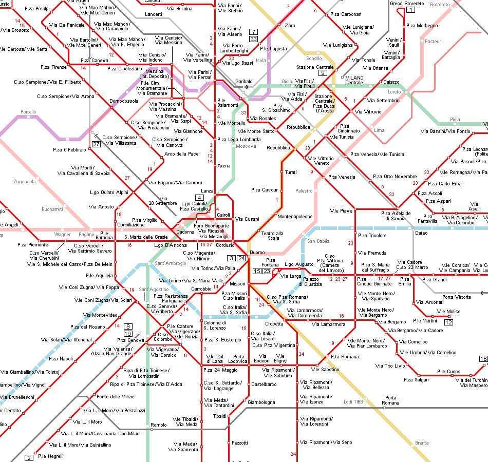 tramvai hartă milano, italia